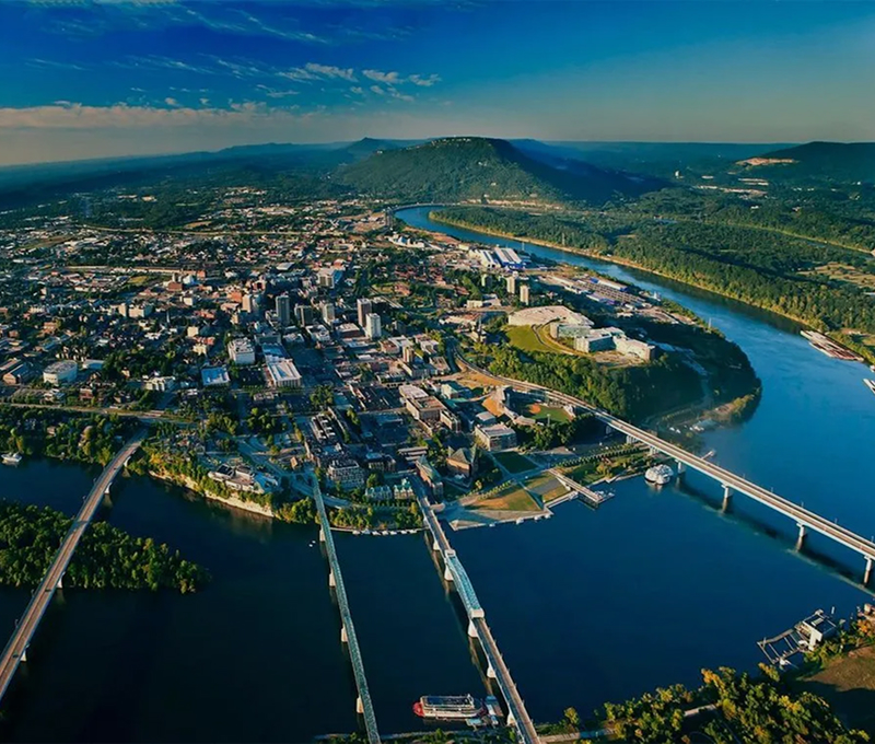 chatt-birds-eye Chattanooga, TN Aerial Photo over downtown
